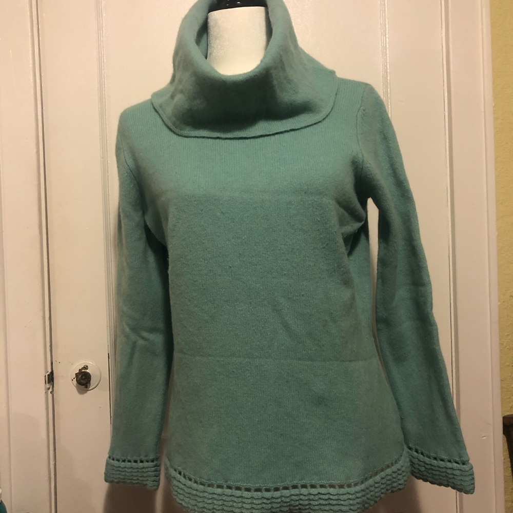 Light Teal Virgin Wool & Angora Cowl Neck Sweater